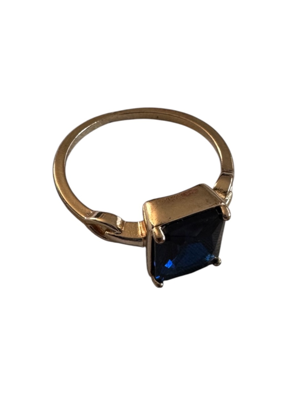 Gold Ring with Square Deep Blue Stone
